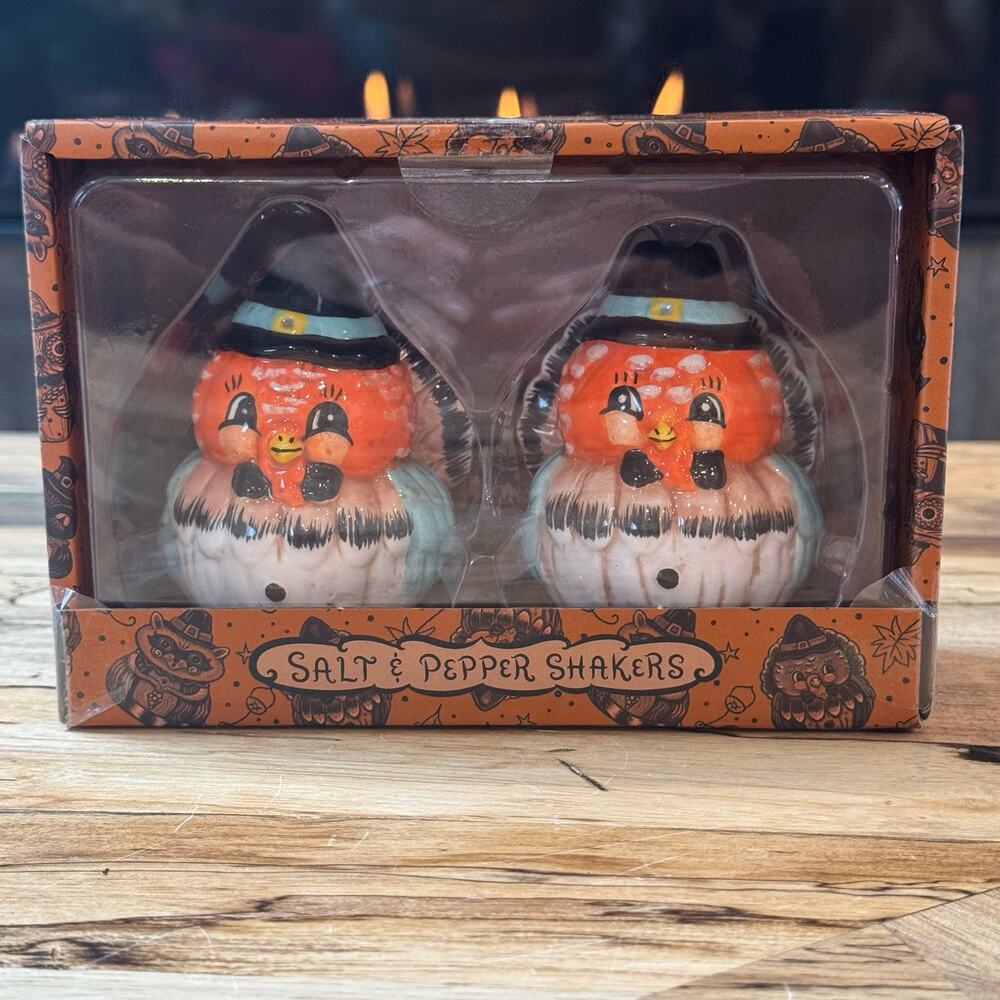 Johanna Parker Turkey Salt and Pepper Shakers, Ceramic Thanksgiving Fall NIB
